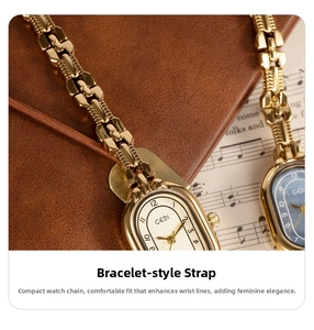 Macro shot of vintage gold bracelet watches with oval dials on leather and musical sheets