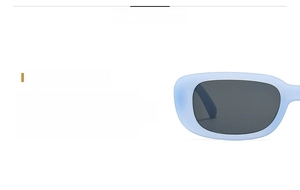 Detail of light blue square matte sunglasses frame with dark polarized lenses
