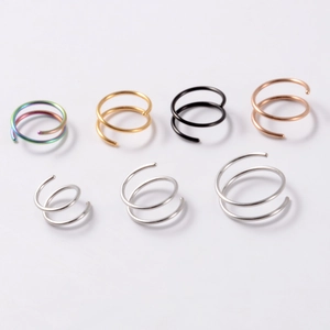 Spiral double layered stainless steel nose rings in multiple colors and sizes