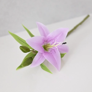 Macro shot of realistic pink lily petals and green buds with detailed texture finish
