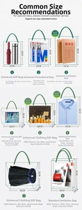 Size guide for custom printed canvas tote bags showing dimensions for shopping and gifts