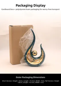 Detail of dark green and gold ceramic phoenix sculptures with specific size measurements