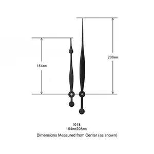 Minimalist black quartz clock hands set 1048, 154mm and 208mm length metal clock pointers