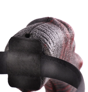 Macro view of devil horn headband with elastic strap and textured latex material