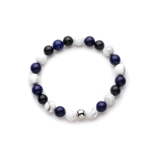 Bracelet en perles de pierre naturelle avec œil de tigre, turquoise et bille en argent