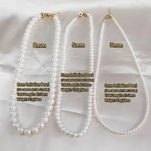 Elegant set of 3mm to 8mm imitation pearl necklaces in titanium steel with lobster clasp