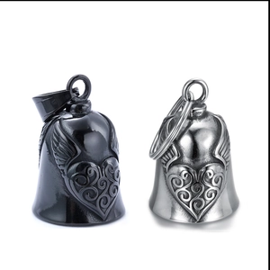 Guardian bells with heart and wings design in black and vintage silver steel