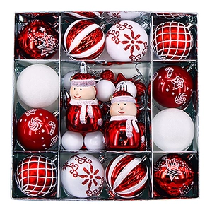 Christmas decoration set with red and white ornaments in a box, 12-piece festive collection