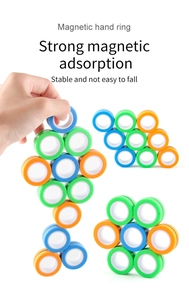 Magnetic rings fidget toy showing strong adsorption with blue, green and orange rings
