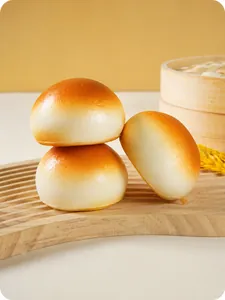 Macro shot of realistic slow-rebound PU foam bread toy on a wooden tray decor