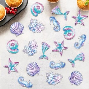 Iridescent mermaid theme birthday party confetti with seahorse and starfish shapes