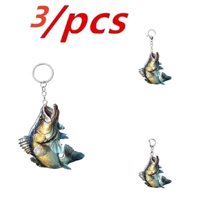 Set of 3 acrylic bass fish keychains for car rearview mirrors and Christmas home decor