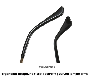 Detail of curved ergonomic temple tips for non-slip strawberry novelty sunglasses