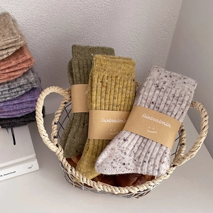 Women Slouch Socks Wool Blend Thick Thermal Warm Japanese Retro Vintage Flecked Yarn Ribbed Knit Mid Calf Socks