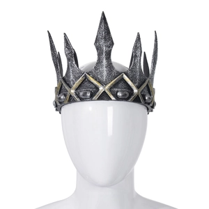 Detail of medieval king crown with antique silver base and gold diamond textured pattern