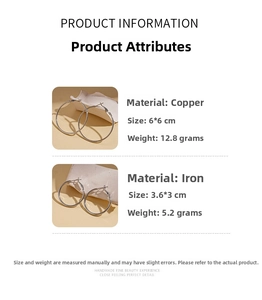 Comparison detail of silver geometric hoop earrings in copper and iron with size specs