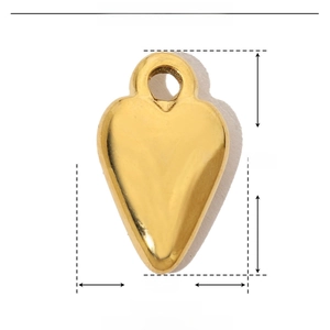 Detailed size chart for golden stainless steel heart pendant measuring 18mm by 11mm