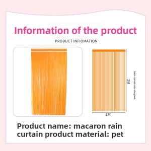 Detail view of orange macaron foil fringe curtain with PET material and 1x2m dimensions