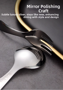 Macro detail of SUS 304 stainless steel cutlery with mirror polished finish and material stamp