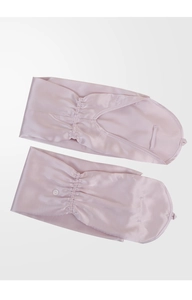 Close-up of pink mulberry silk sun protection sleeves with smooth texture and button detail