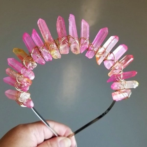 Natural Crystal Crown Tiara Raw Quartz Point Wire Wrapped Headband For Wedding Festival Bohemian Handmade Hair Accessory