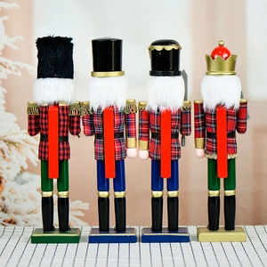 Classic 38cm wooden nutcracker soldiers in red plaid uniforms back view ornaments