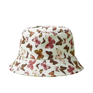 White butterfly pattern fisherman bucket hat for women and men, breathable canvas sun cap