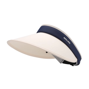 Women's UV protection sun visor with wide brim in beige and navy blue patchwork