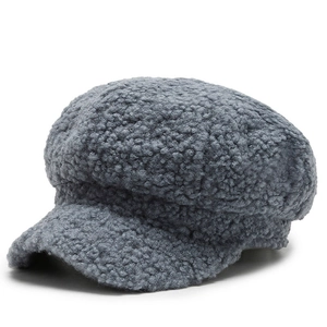 Casquette gavroche grise en laine d'agneau pour femme avec texture douce et forme octogonale