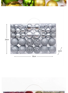 Silver Christmas ball ornaments set in clear box with size 35x24x12cm detailed dimensions