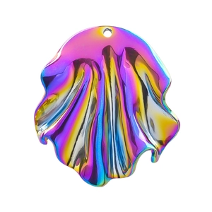 Detail of an iridescent PVD coated 304 stainless steel fluid abstract pendant charm