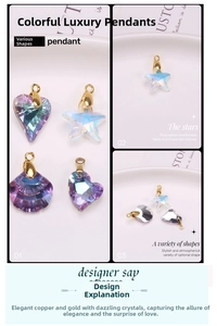 Detailed view of iridescent AB crystal heart shell and starfish pendants for jewelry DIY