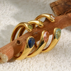 18K gold plated snake head open rings with teardrop cubic zirconia in multiple colors