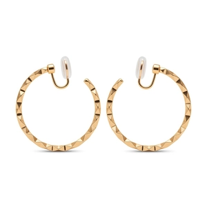 Minimalist gold twisted geometric round clip-on earrings with textured metal finish