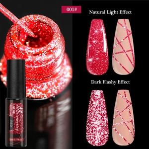 Macro shot of 5ml red reflective glitter nail liner gel with dual light effect display