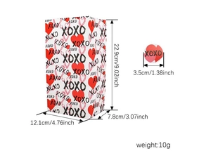 XOXO Valentinstag Geschenktüte Details mit Maßen 22,9x12,1x7,8cm und passenden Aufklebern