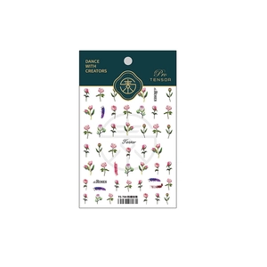Delicate pink rose nail stickers with green leaves on a white background for DIY nail art