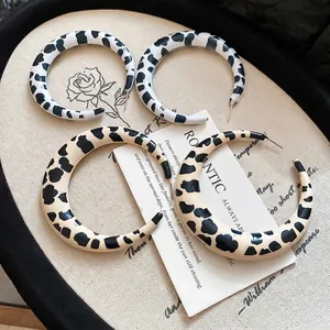 Chic leopard print C-shape earrings with vintage acrylic texture for trendy women