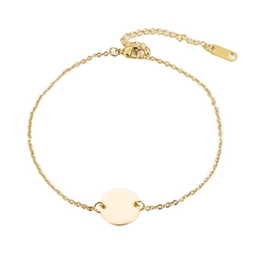Polished gold circular charm bracelet with adjustable cross chain and lobster clasp