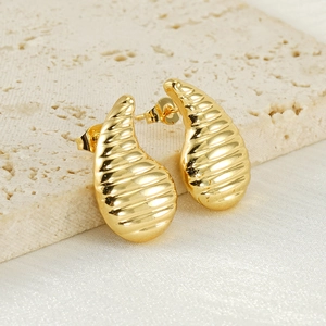 Boucles d'oreilles goutte en acier inoxydable doré 18K avec design spirale texturé
