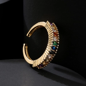 Luxury 18K gold plated open ring featuring rainbow marquise cut cubic zirconia stones