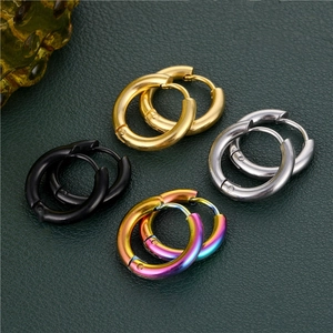 Titanium Steel Hoop Earrings Minimalist Huggie Polished Geometric Jewelry For Men Women Unisex