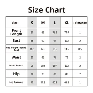 Size chart detail for backless cross bikini showing measurements for S to XL sizes