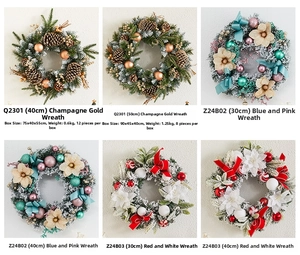 Detailed grid of Christmas wreaths in champagne gold, blue-pink, and red-white color schemes