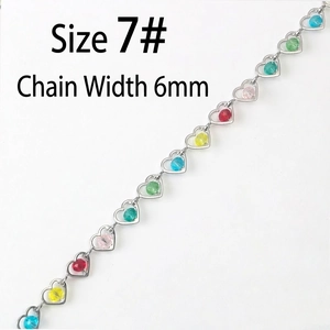 Detail of 6mm stainless steel heart chain with colorful stone beads for jewelry DIY