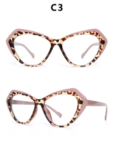 Detail view of cat eye glasses frames featuring leopard print and soft pink splicing colors