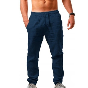 Men's hip-hop loose cotton pants in dark blue color featuring an elastic waist and cuffs