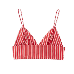 Women's chic red and white vertical striped crop top with camisole straps set