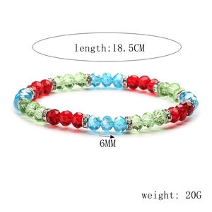Detail view of 6mm multicolor crystal glass beaded bracelet with rhinestone spacers