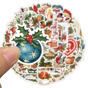 Retro Christmas stickers set with assorted holiday designs for festive decoration and gifts